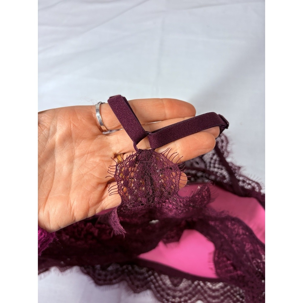 Victoria's Secret PINK Push-Up Lace Bralette Plum Wireless Padded Large A-C Cup‎ - Picture 4 of 8